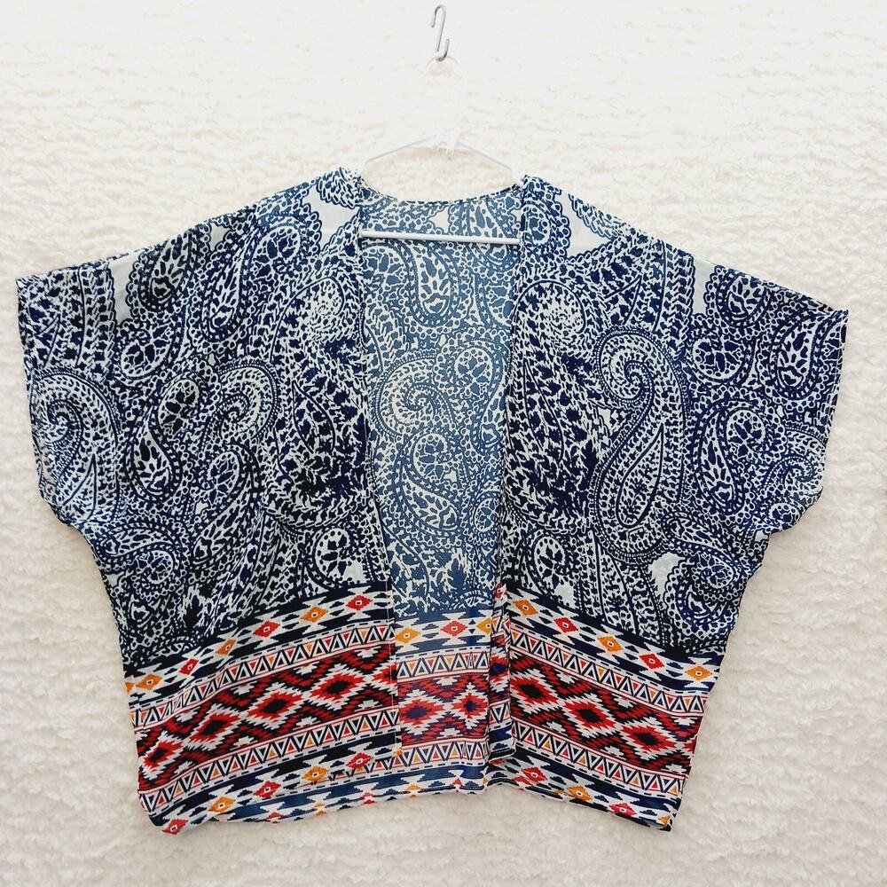 Kimono Blouse Top Cover Up Swim Paisley Festival Tribal Aztec Vacation Y2K Sz S